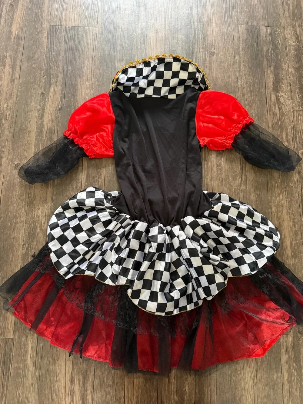 Teens Queen of Hearts Costume Red Black Checkerboard Layered Dress Halloween 14